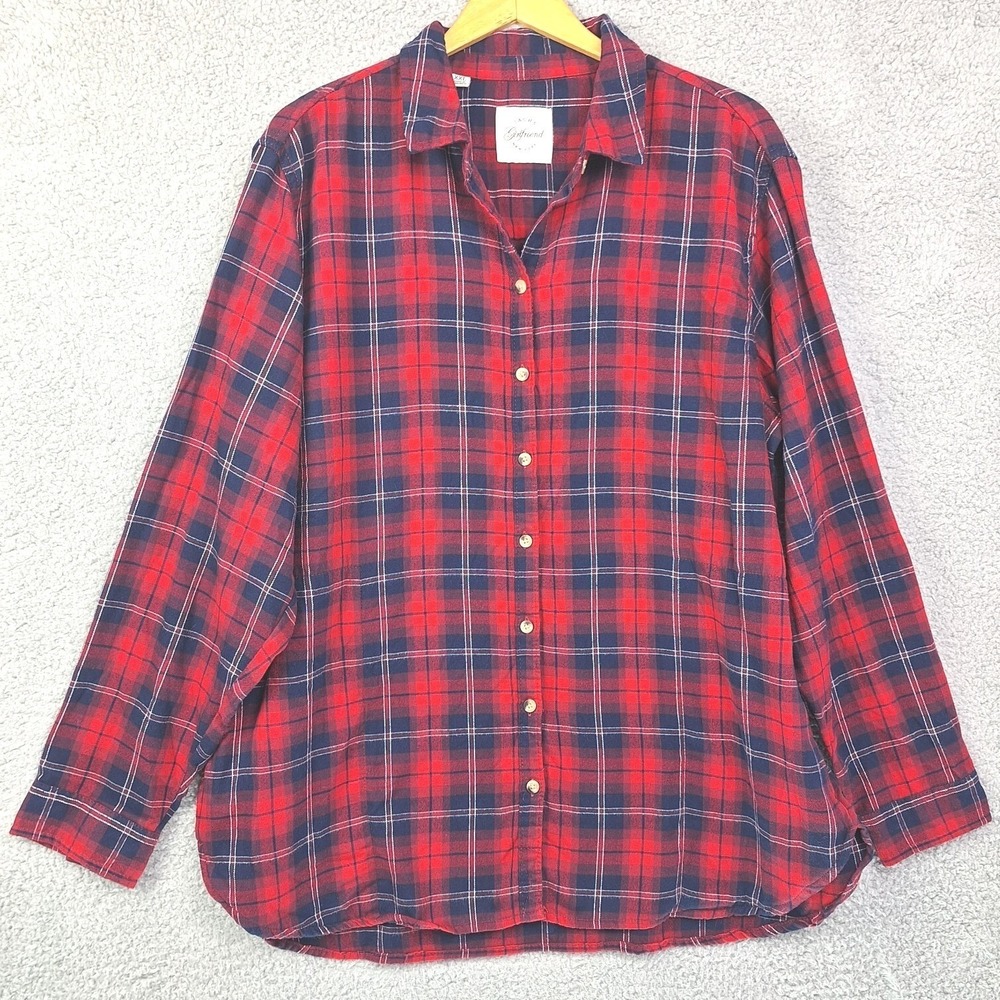 Jachs Girlfriend Womens Top 2XL Red Plaid Flannel Button Up Shirt Limited Ed
